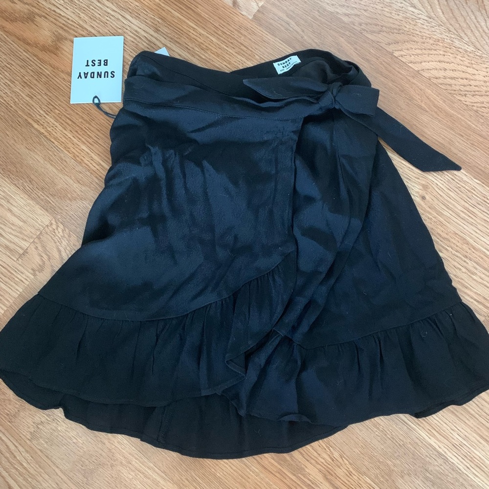 black aritzia sunday best wrap mini skirt